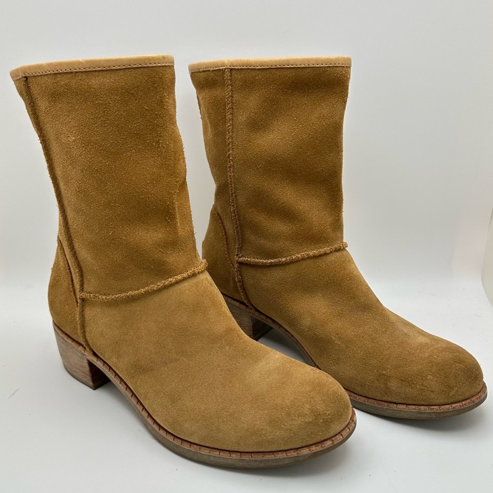 UGG Boots Australia chestnut mid length boots Leather Suede Western 6 SN#1004366